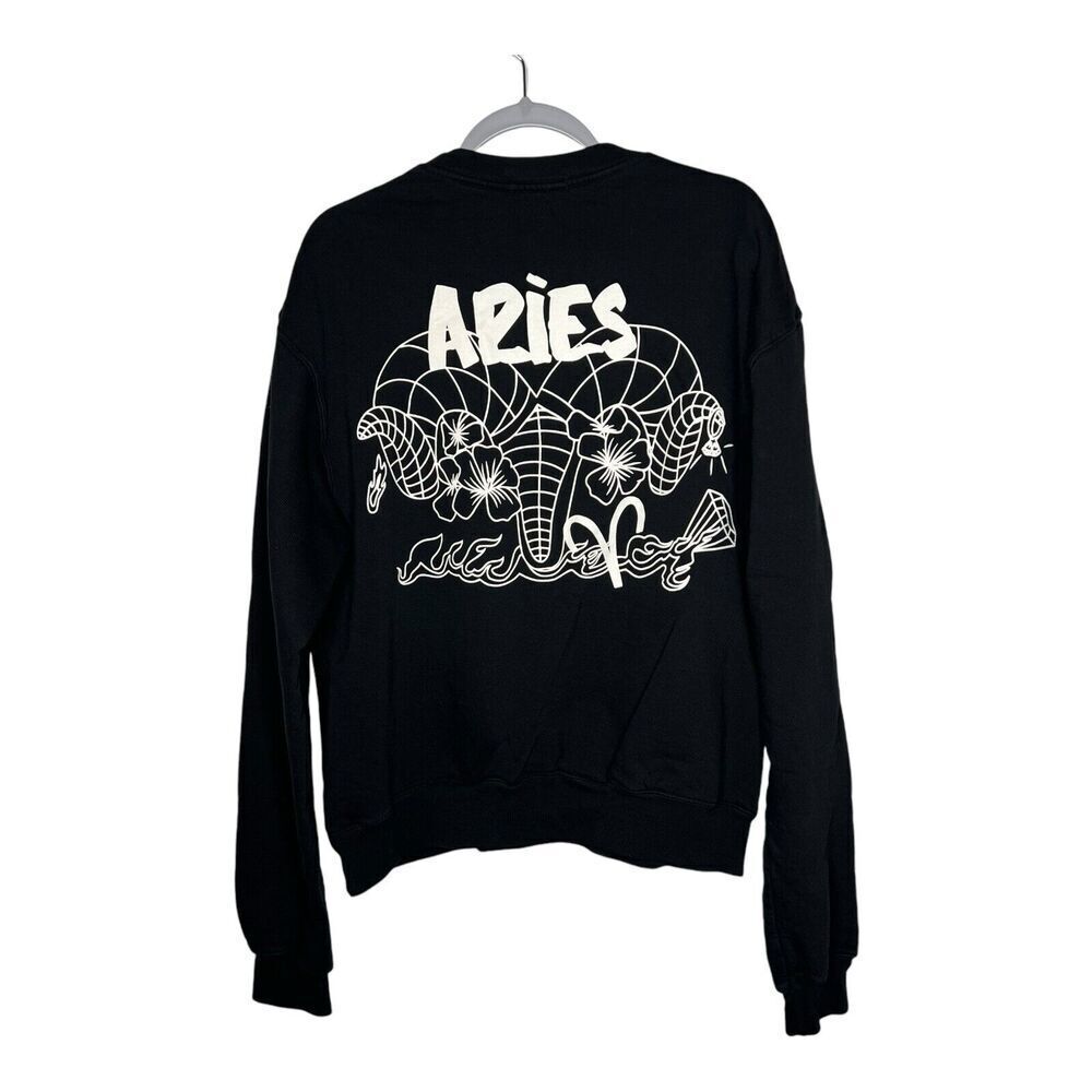 Good American Sweatshirt Womens Small Black Aries Graphic Print Crew Neck Casual